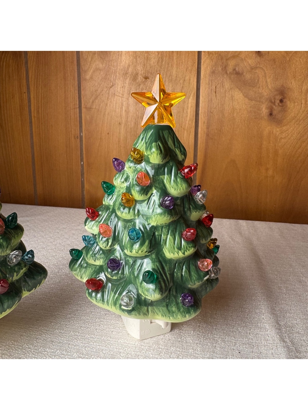 Vintage Ceramic Christmas Tree Night Lights Set of 2 Plug In Holiday Decor - Picture 3 of 7